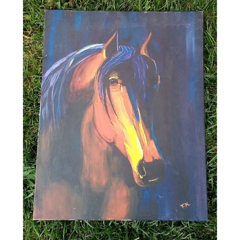 Toby Knutson "Midnight Reflection" Acrylic Canvas Signed Horse Painting 16"x20"